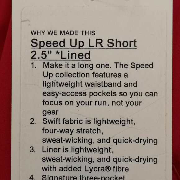 NWT LULULEMON DKRD Red LTWT Speed Up Low Rise 2.5" Lined Shorts 10 - Picture 8 of 8